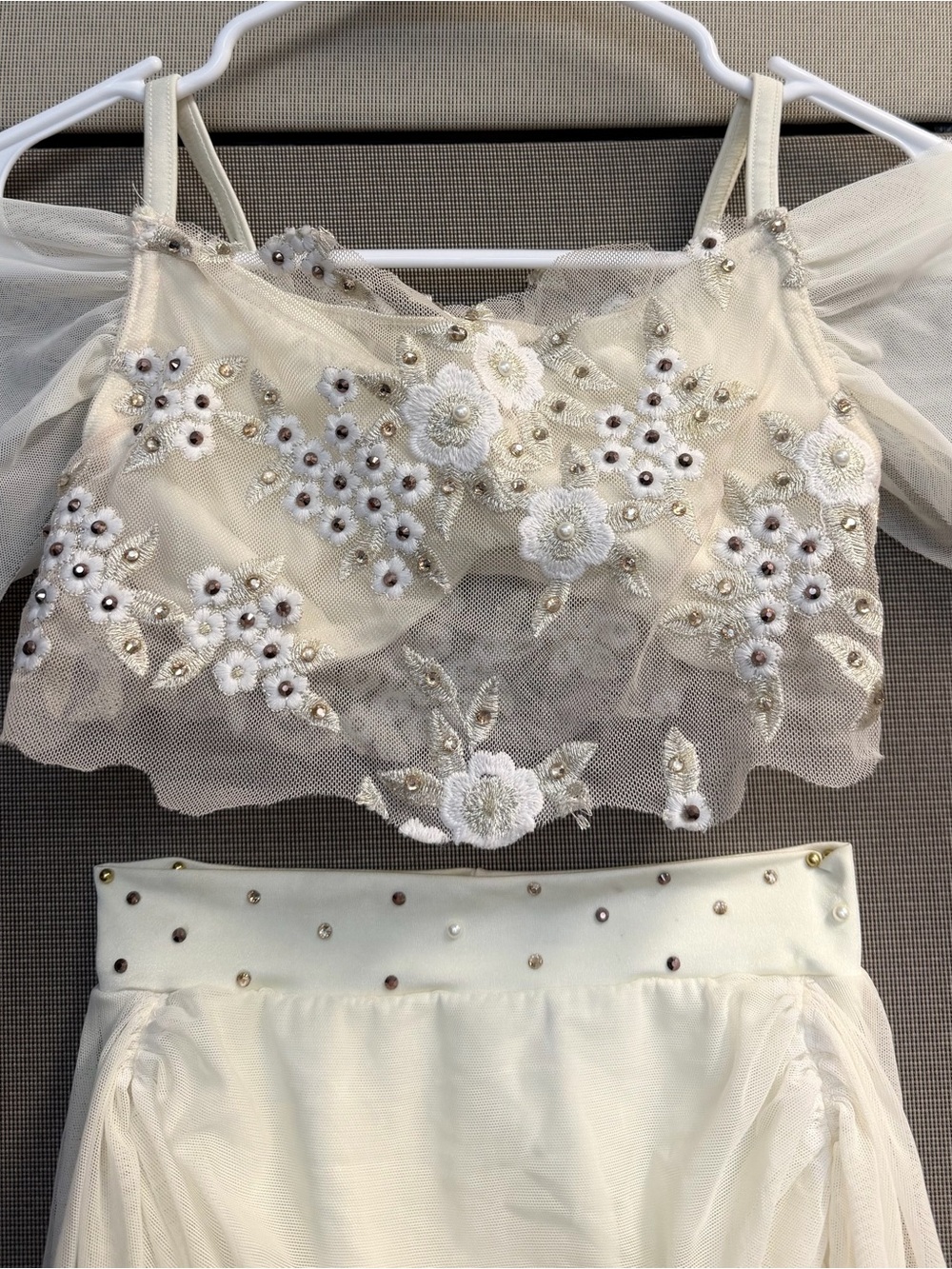 Ivory Floral Embroidered and Embellished Kelle dance costume